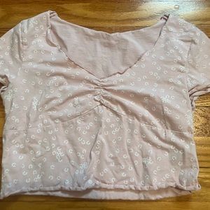 Pink Floral Brandy Melville Cropped Shirt